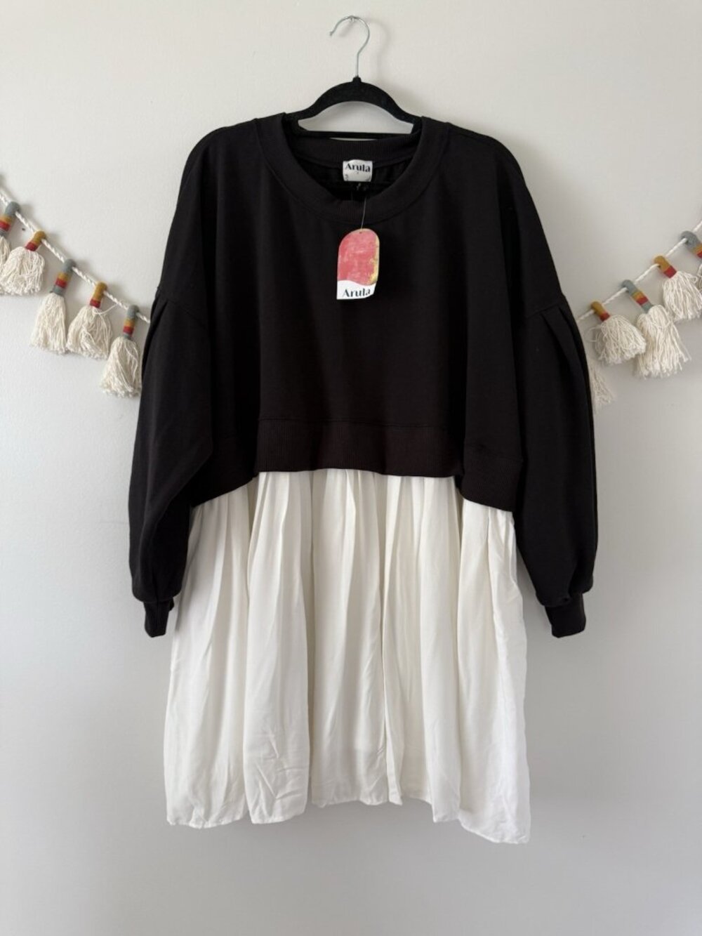 ARULA Black & White Mini Dress - Two-Tone Sweatshirt Style